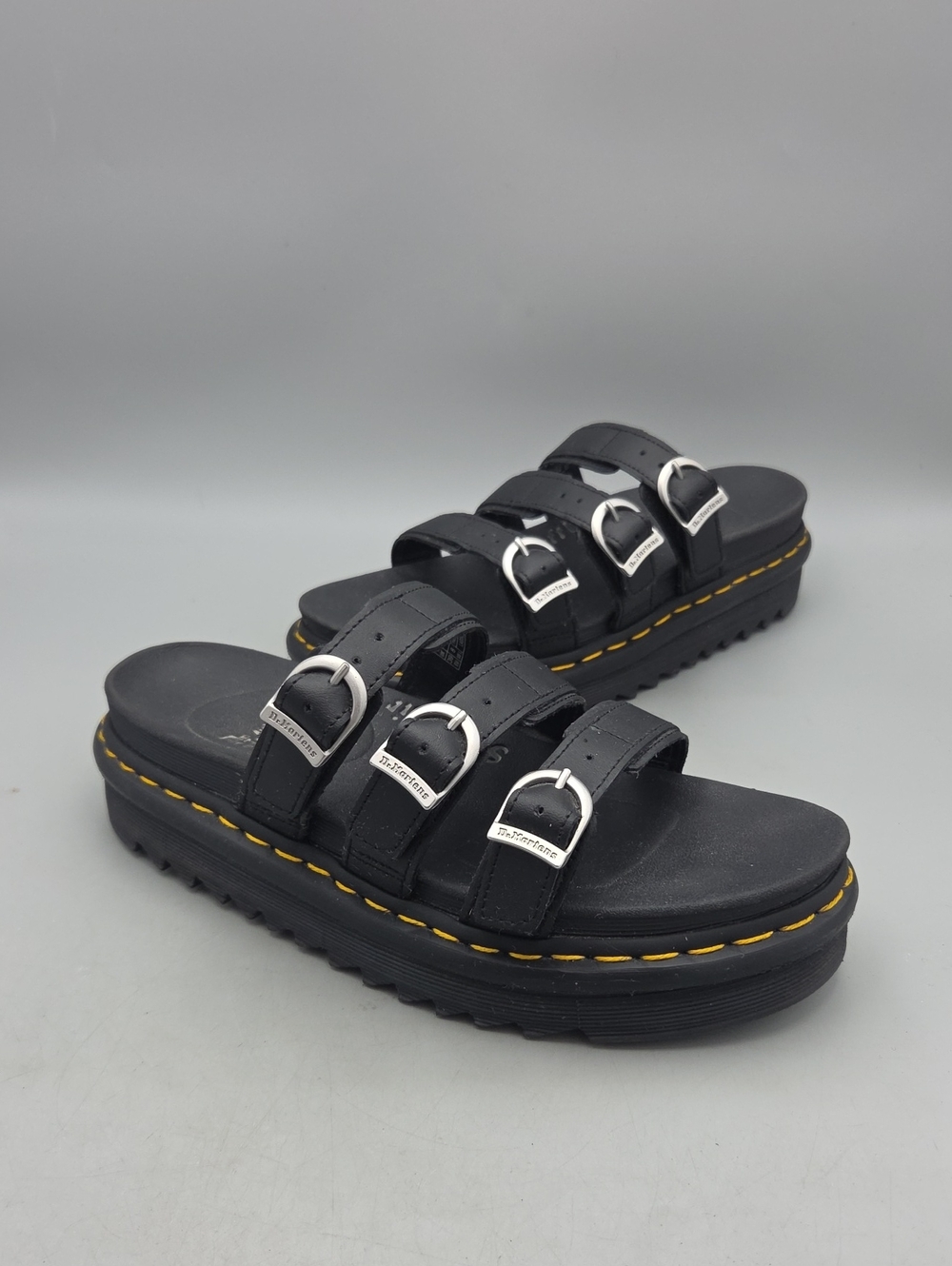 Dr Marten Blaire Black Leather Strappy Slide Platform Sandals Women’s 8